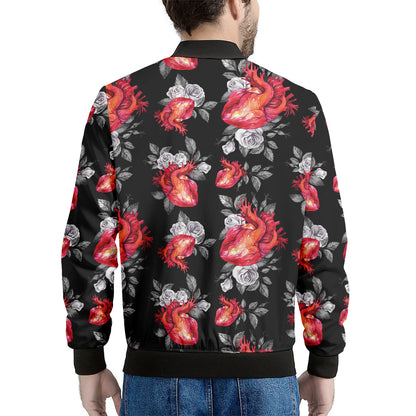 Rose And Heart Pattern Print Men's Bomber Jacket