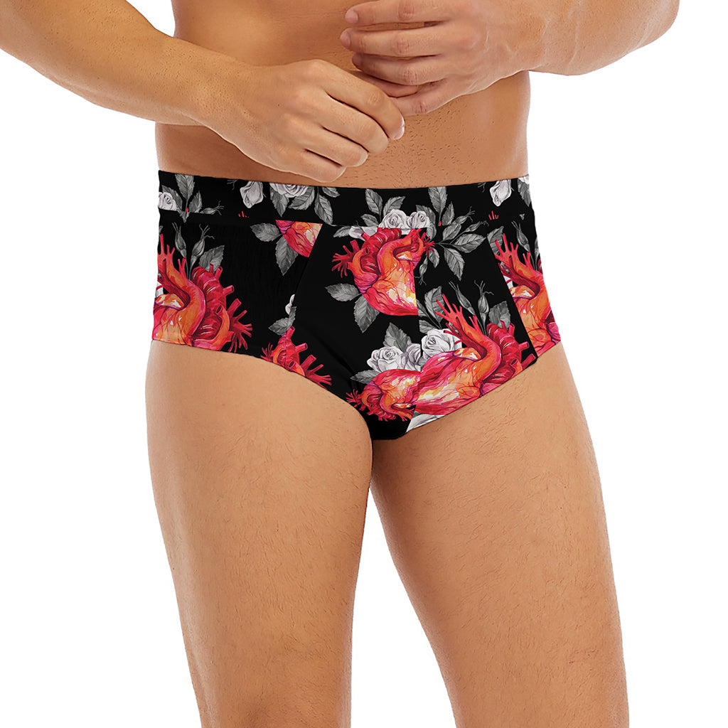 Rose And Heart Pattern Print Men's Briefs