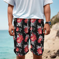 Rose And Heart Pattern Print Men's Cargo Shorts