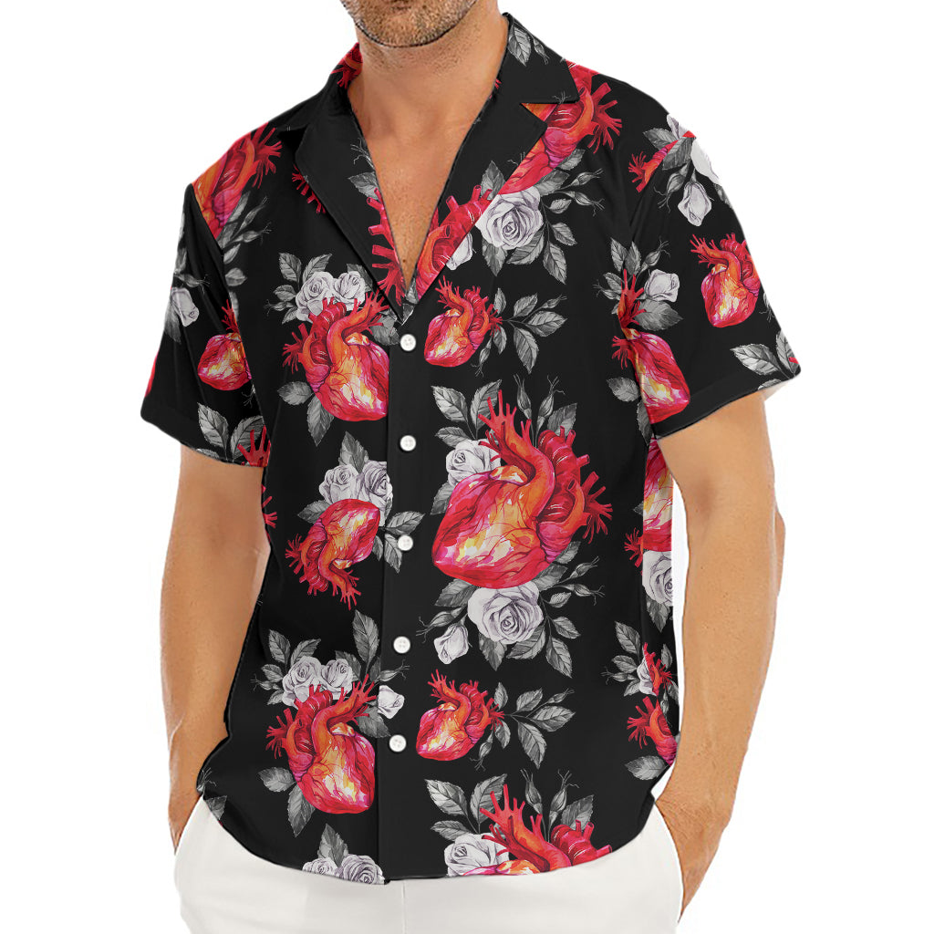 Rose And Heart Pattern Print Men's Deep V-Neck Shirt