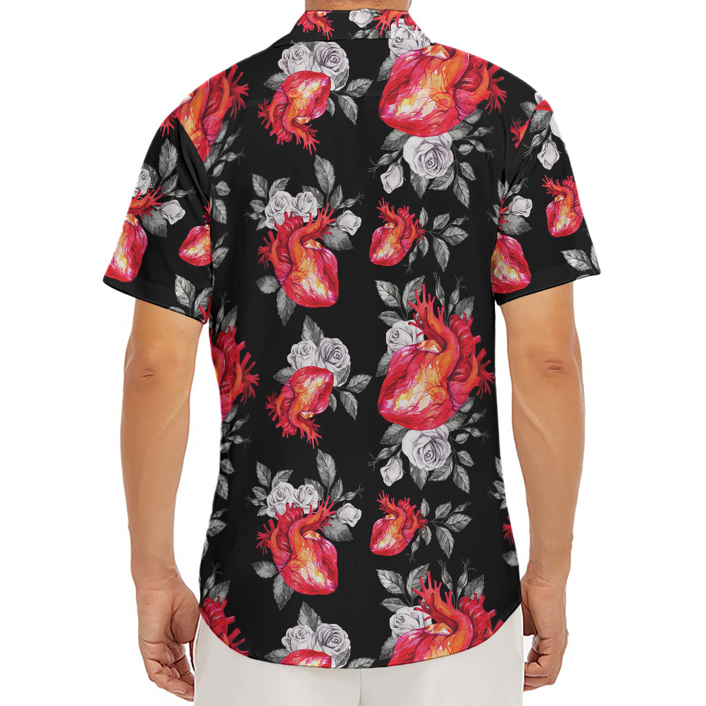 Rose And Heart Pattern Print Men's Deep V-Neck Shirt