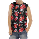 Rose And Heart Pattern Print Men's Fitness Tank Top