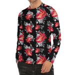 Rose And Heart Pattern Print Men's Long Sleeve Rash Guard