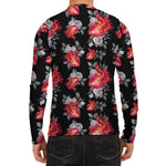 Rose And Heart Pattern Print Men's Long Sleeve Rash Guard