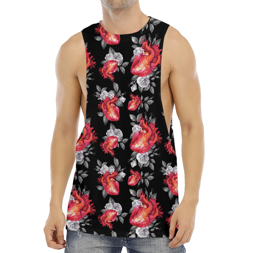 Rose And Heart Pattern Print Men's Muscle Tank Top