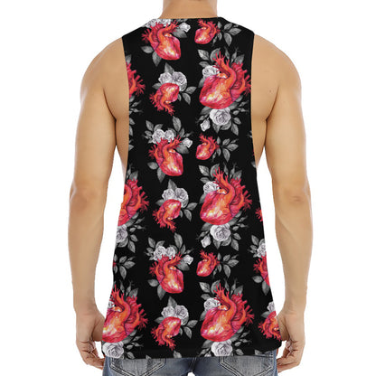 Rose And Heart Pattern Print Men's Muscle Tank Top
