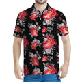 Rose And Heart Pattern Print Men's Polo Shirt