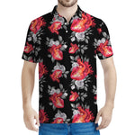 Rose And Heart Pattern Print Men's Polo Shirt