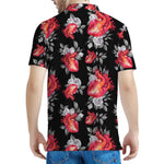 Rose And Heart Pattern Print Men's Polo Shirt