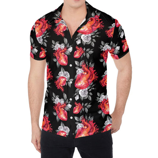 Rose And Heart Pattern Print Men's Shirt