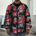 Rose And Heart Pattern Print Men's Shirt Jacket