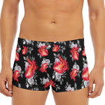 Rose And Heart Pattern Print Men's Short Boxer Briefs