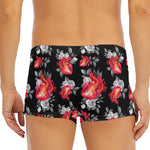 Rose And Heart Pattern Print Men's Short Boxer Briefs