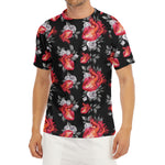 Rose And Heart Pattern Print Men's Short Sleeve Rash Guard