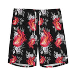 Rose And Heart Pattern Print Men's Sports Shorts