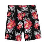 Rose And Heart Pattern Print Men's Sports Shorts