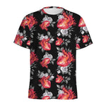 Rose And Heart Pattern Print Men's Sports T-Shirt