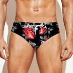 Rose And Heart Pattern Print Men's Swim Briefs