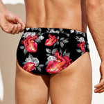 Rose And Heart Pattern Print Men's Swim Briefs