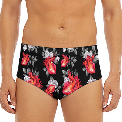 Rose And Heart Pattern Print Men's Triangle Swim Briefs