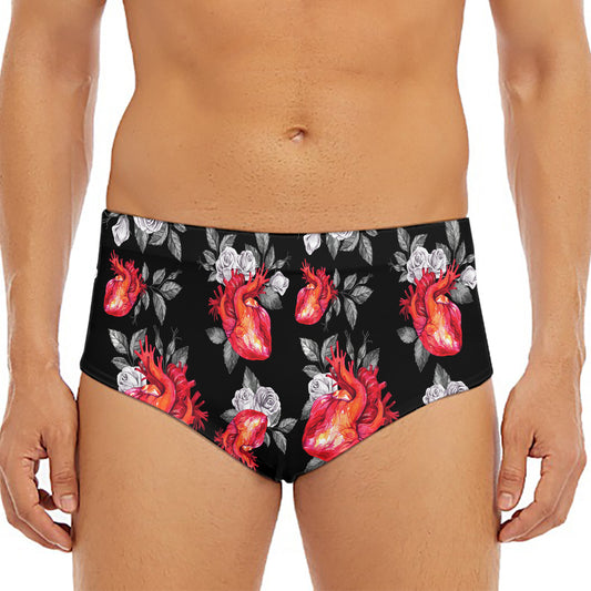 Rose And Heart Pattern Print Men's Triangle Swim Briefs