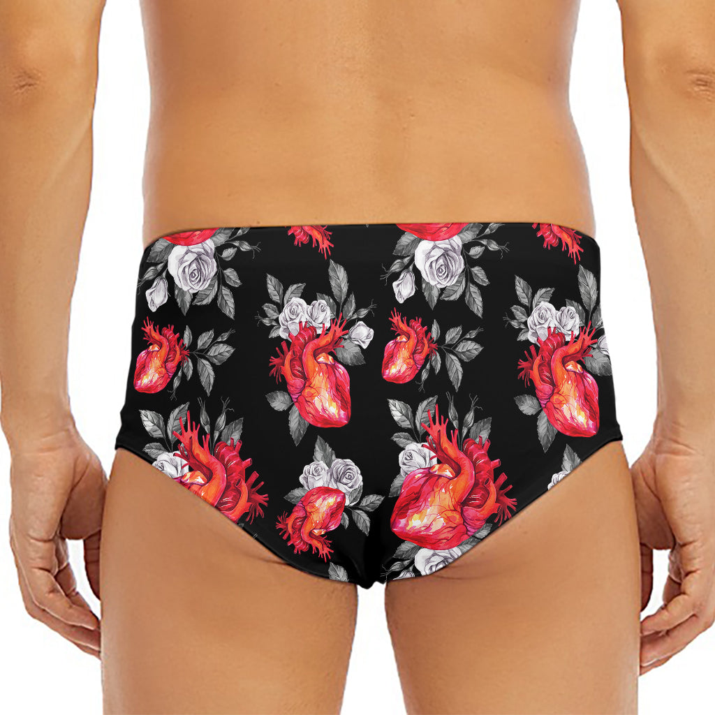 Rose And Heart Pattern Print Men's Triangle Swim Briefs