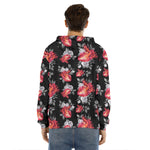 Rose And Heart Pattern Print Men's Velvet Pullover Hoodie