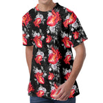 Rose And Heart Pattern Print Men's Velvet T-Shirt