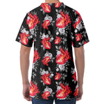 Rose And Heart Pattern Print Men's Velvet T-Shirt