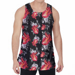 Rose And Heart Pattern Print Men's Velvet Tank Top