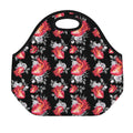 Rose And Heart Pattern Print Neoprene Lunch Bag