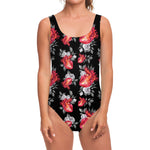 Rose And Heart Pattern Print One Piece Swimsuit