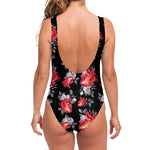 Rose And Heart Pattern Print One Piece Swimsuit