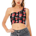 Rose And Heart Pattern Print One Shoulder Crop Top