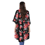 Rose And Heart Pattern Print Open Front Beach Cover Up