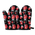 Rose And Heart Pattern Print Oven Mitts