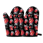 Rose And Heart Pattern Print Oven Mitts