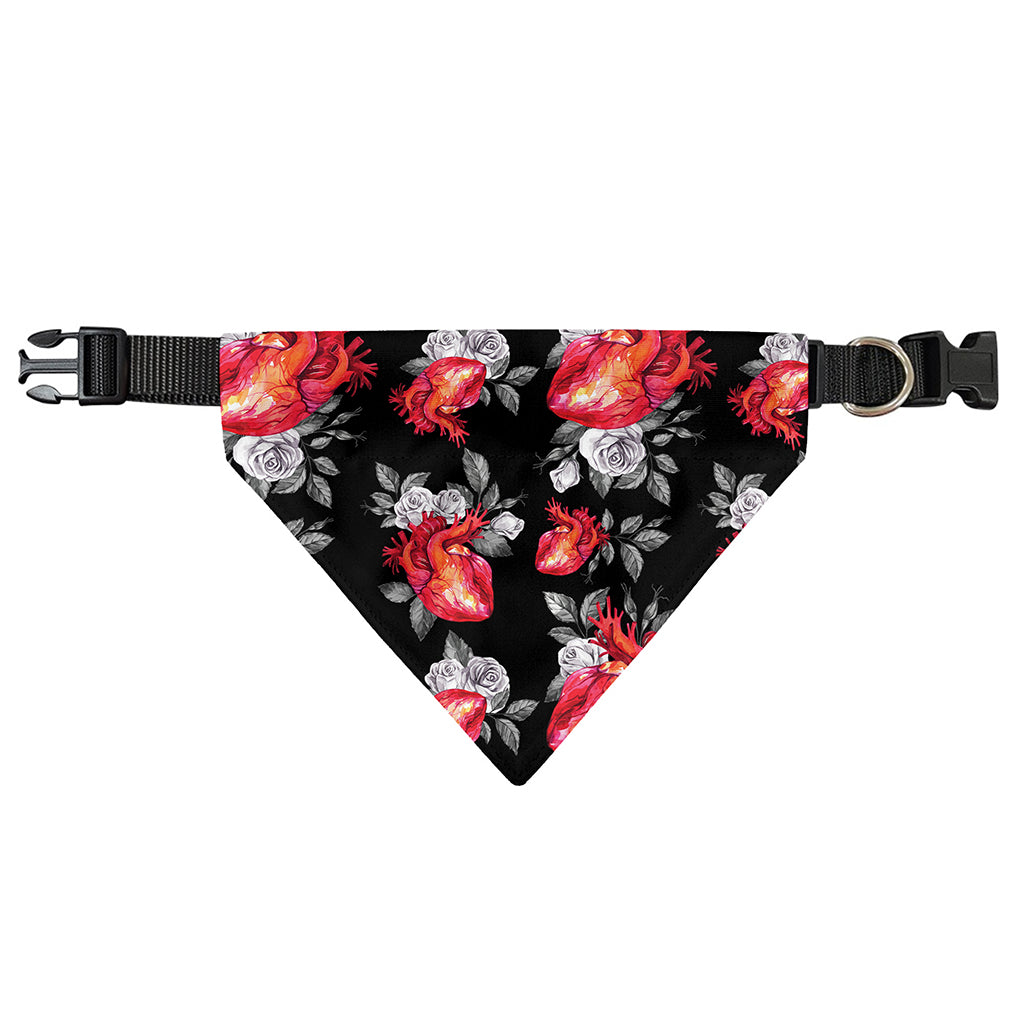 Rose And Heart Pattern Print Over The Collar Dog Bandana