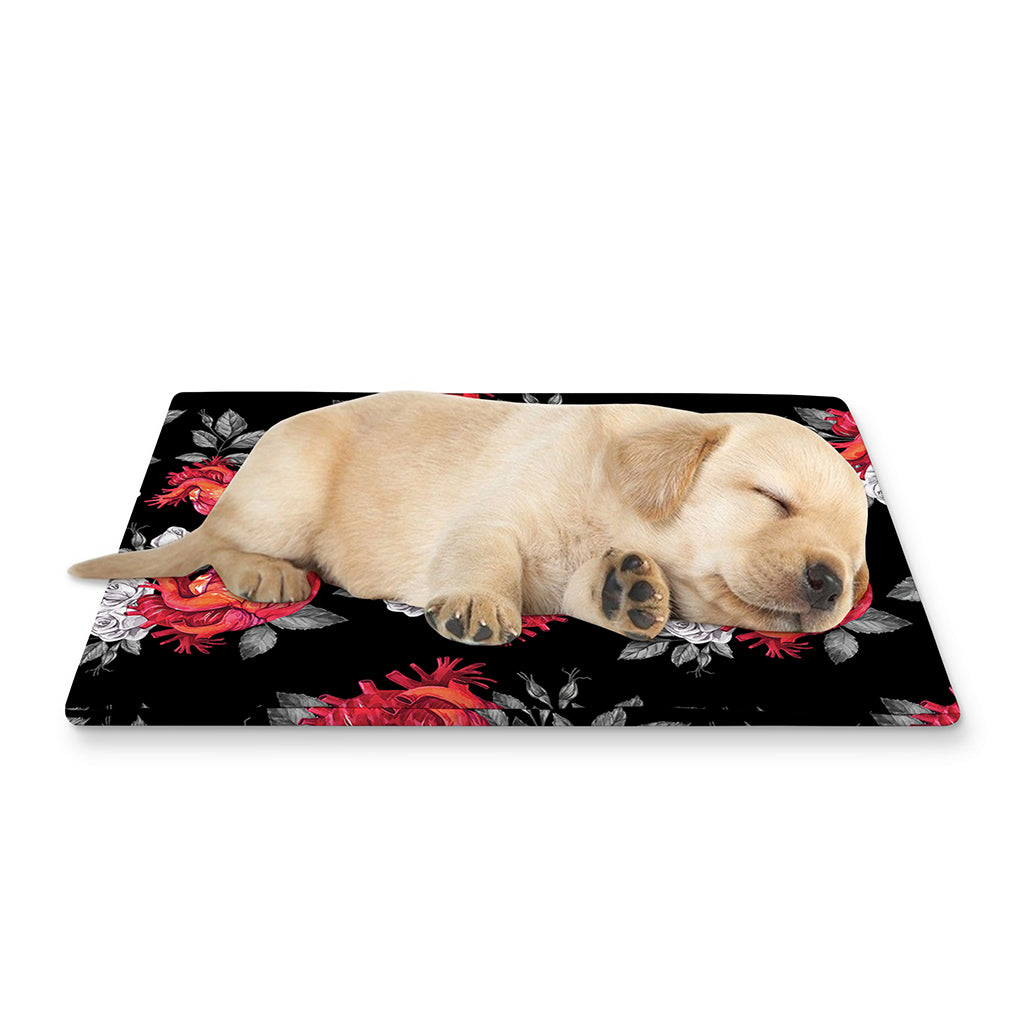 Rose And Heart Pattern Print Pet Cooling Mat Cover