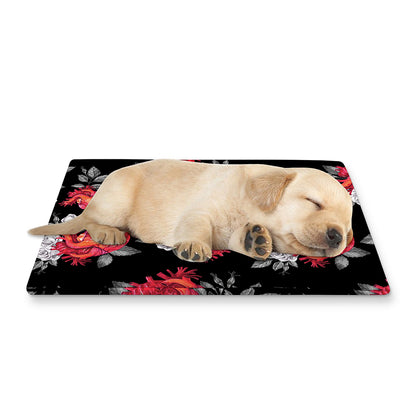 Rose And Heart Pattern Print Pet Cooling Mat Cover