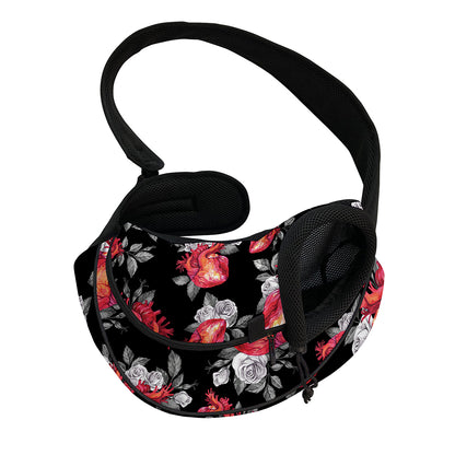 Rose And Heart Pattern Print Pet Sling Carrier