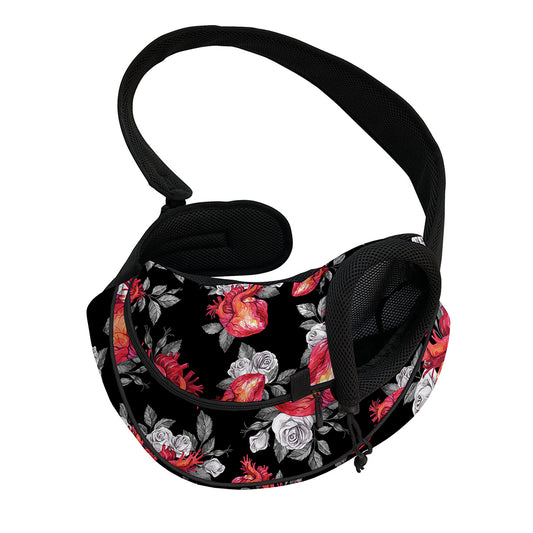 Rose And Heart Pattern Print Pet Sling Carrier