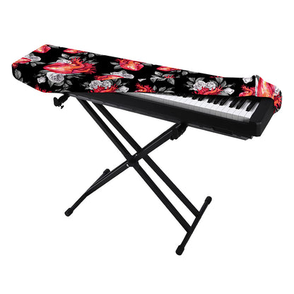 Rose And Heart Pattern Print Piano Keyboard Cover
