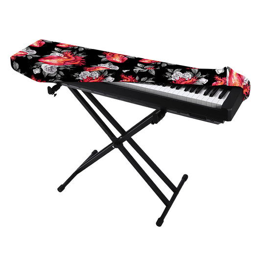 Rose And Heart Pattern Print Piano Keyboard Cover