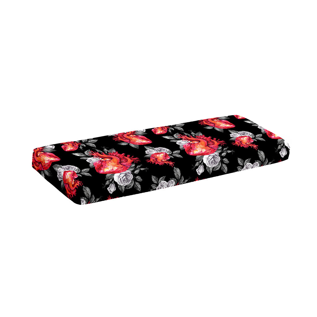 Rose And Heart Pattern Print Piano Keyboard Cover