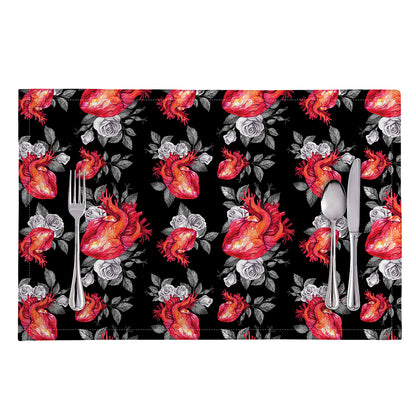 Rose And Heart Pattern Print Placemat