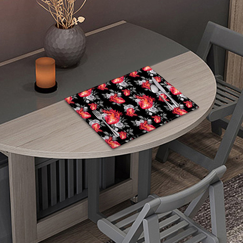 Rose And Heart Pattern Print Placemat