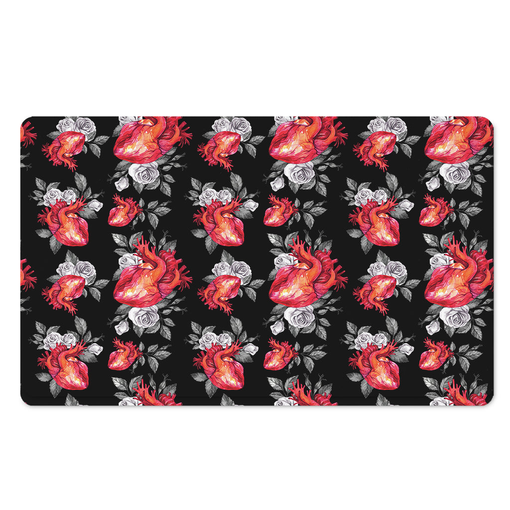 Rose And Heart Pattern Print Polyester Doormat