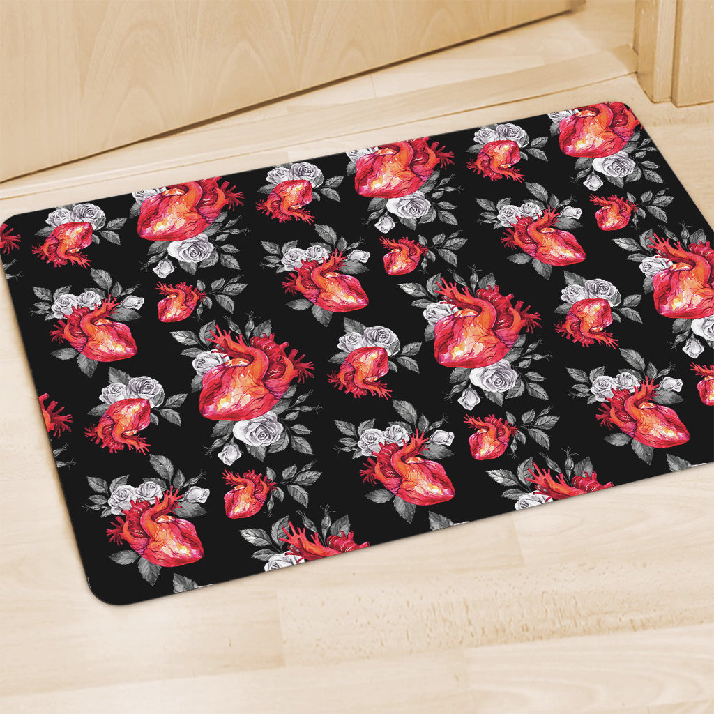 Rose And Heart Pattern Print Polyester Doormat