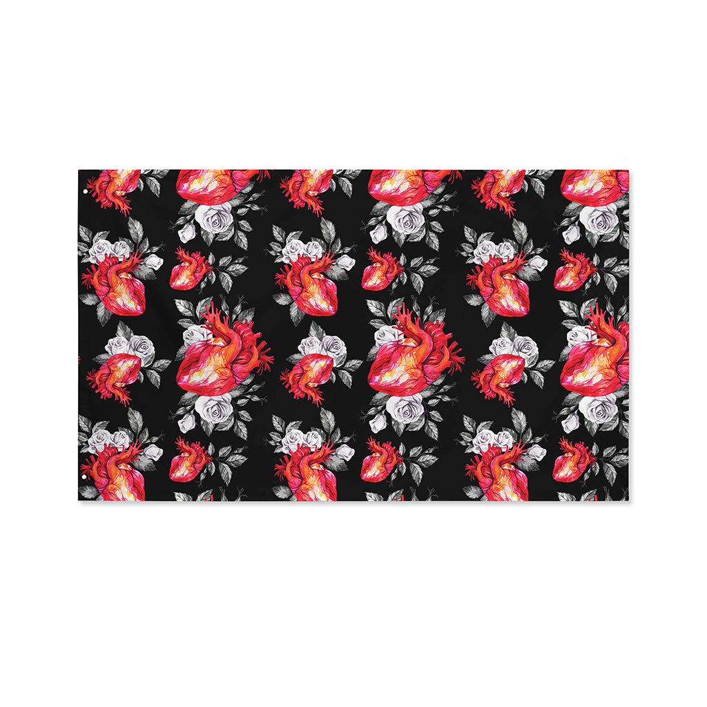 Rose And Heart Pattern Print Polyester Flag